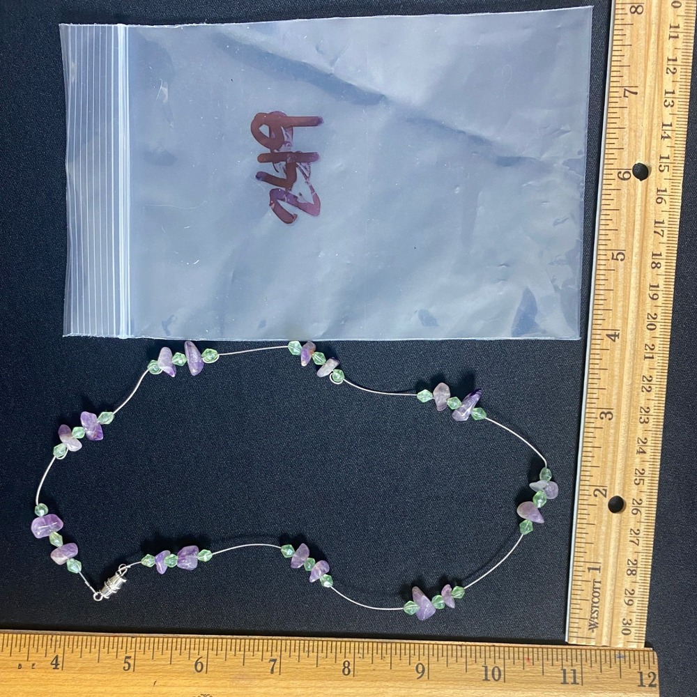 Handmade Beaded Necklace Purple Green Gemstones Women's Fashion Jewelry